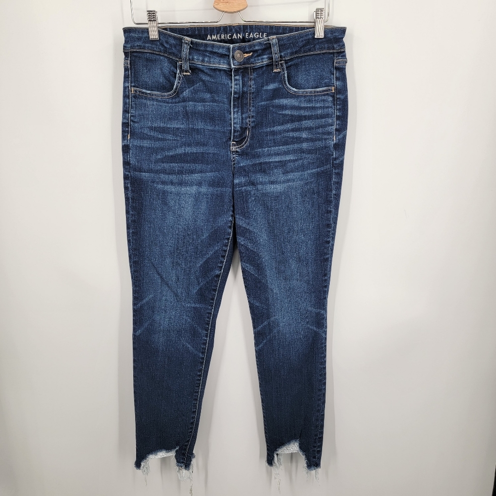 American Eagle Hi-rise Jeggings Cropped Raw Hem Jeans 12